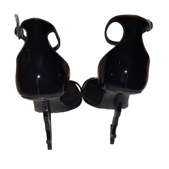 YSL Saint Laurent Black Opyum Logo Heel Strappy Sandals Size 38 Euro - Picture 3 of 6